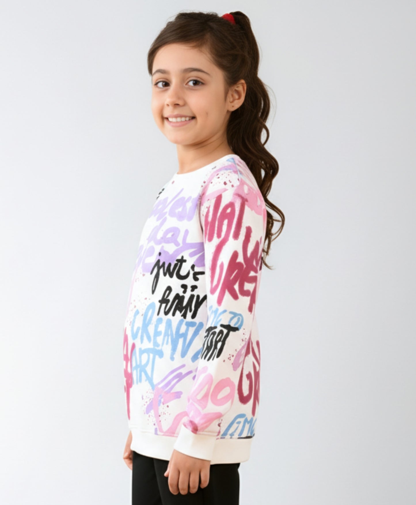 CREATE ART WARM FLEECE GIRLS ROUND NECK SWEATSHIRT - WHITE