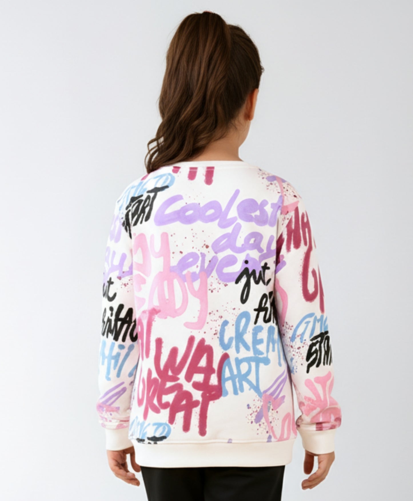 CREATE ART WARM FLEECE GIRLS ROUND NECK SWEATSHIRT - WHITE