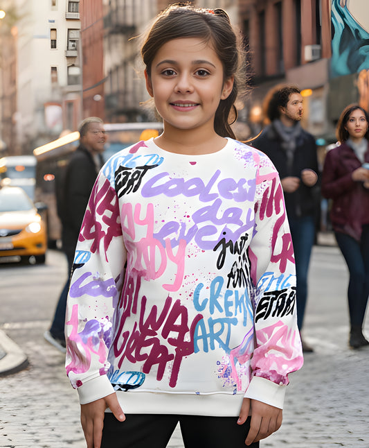 CREATE ART WARM FLEECE GIRLS ROUND NECK SWEATSHIRT - WHITE