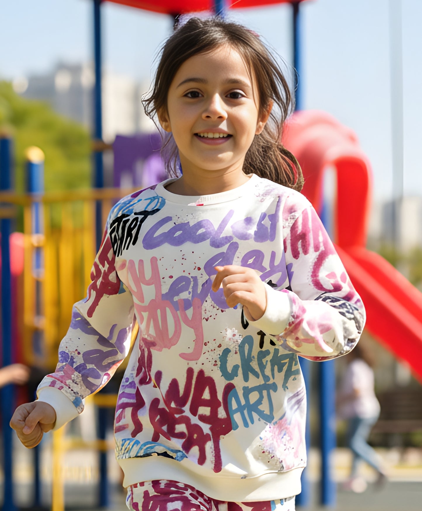 CREATE ART WARM FLEECE GIRLS ROUND NECK SWEATSHIRT - WHITE