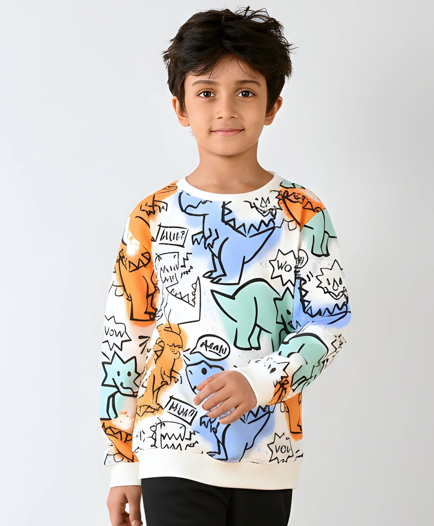 DINOSAUR WOW FLEECE BOYS SWEATSHIRT - WHITE