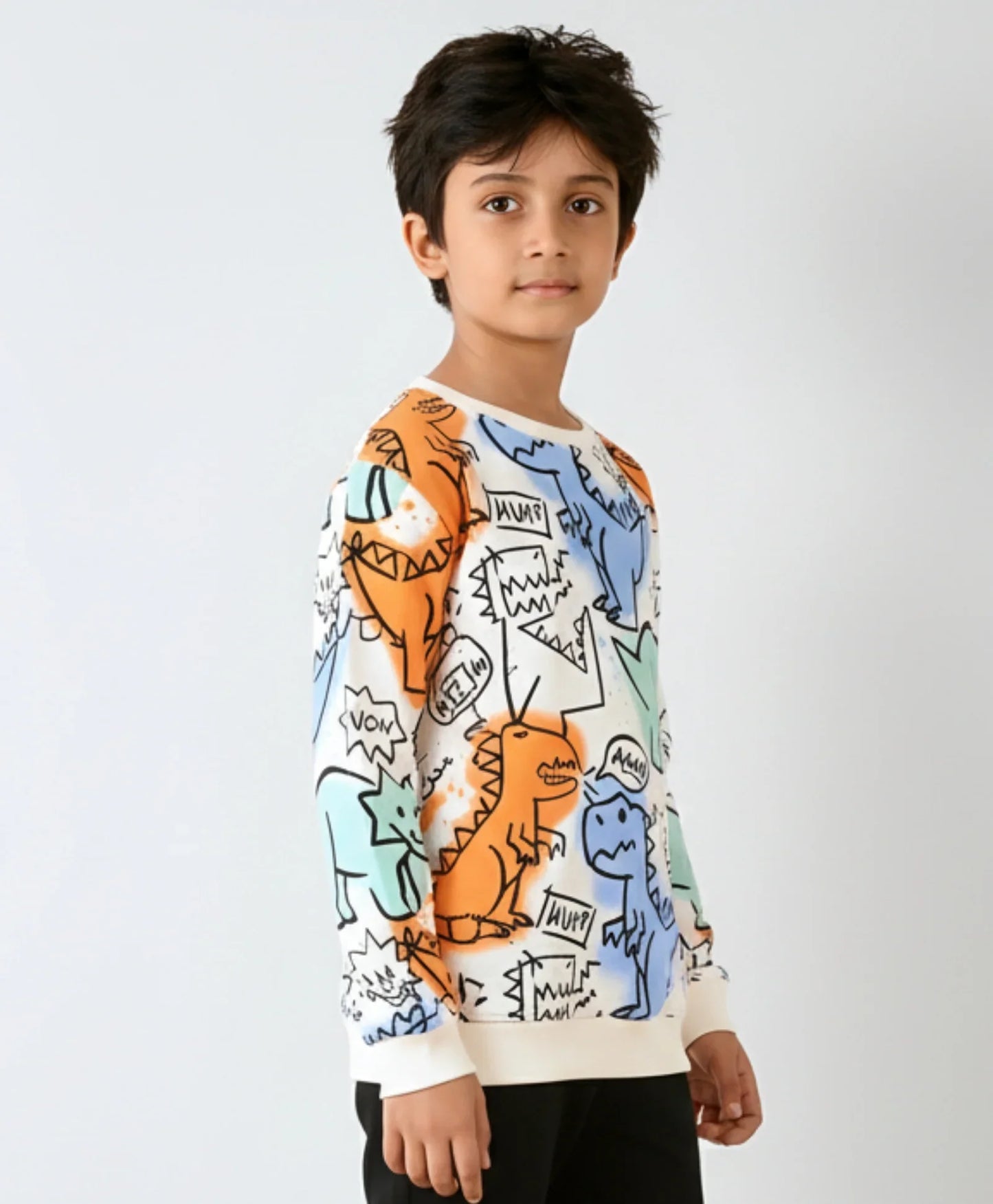 DINOSAUR WOW FLEECE BOYS SWEATSHIRT - WHITE