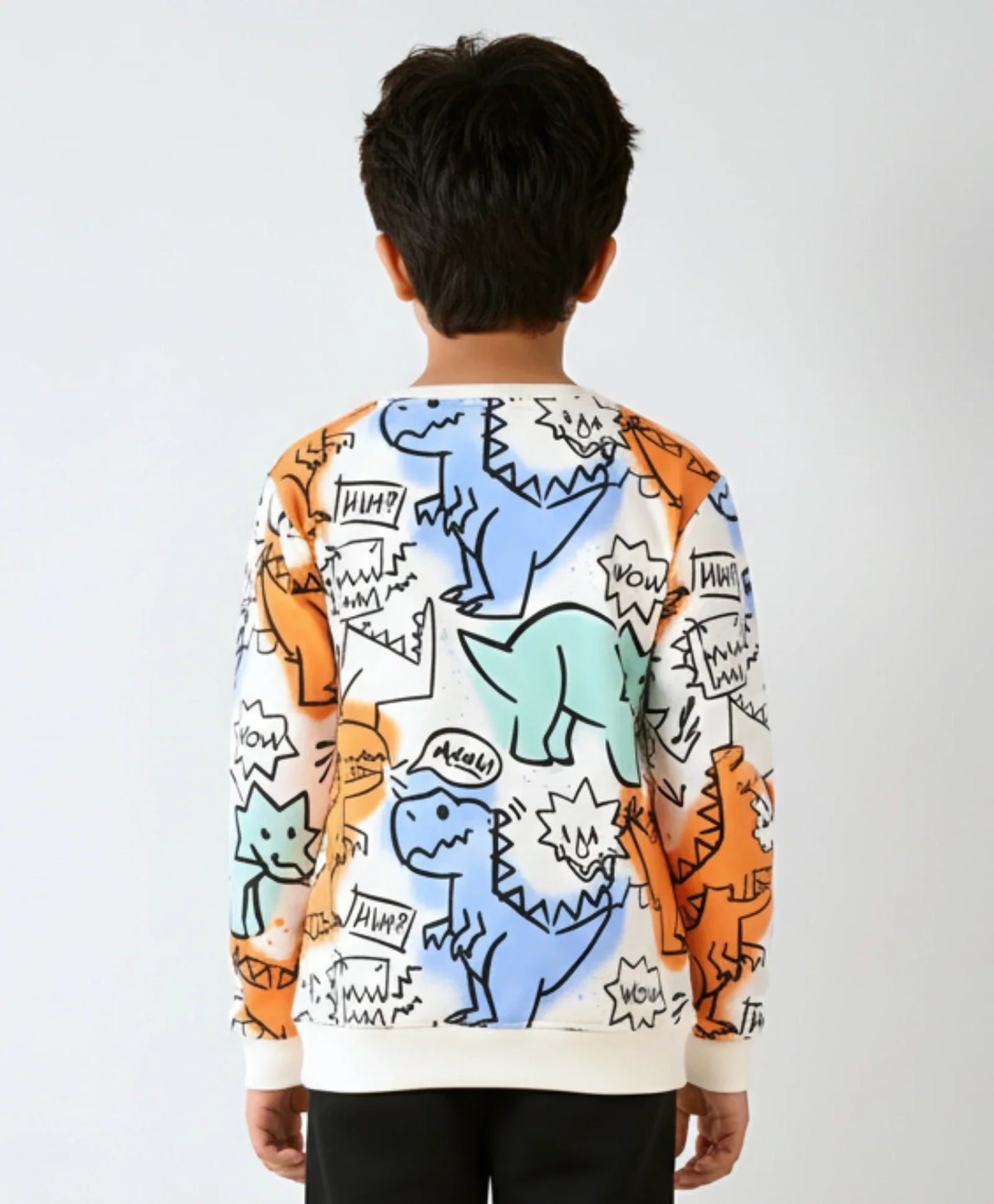 DINOSAUR WOW FLEECE BOYS SWEATSHIRT - WHITE