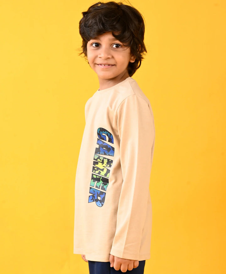 GAMER FUN BEIGE LONG SLEEVES BOYS T-SHIRT - BEIGE - Anthrilo 