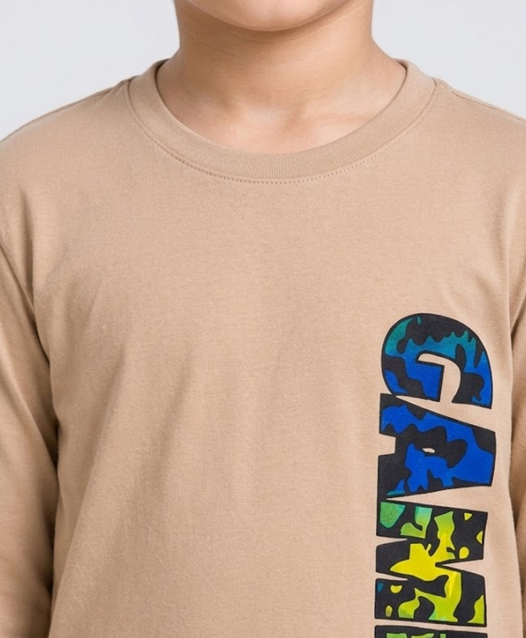 Gamer Fun Beige Long Sleeves Boys T-Shirt - Beige