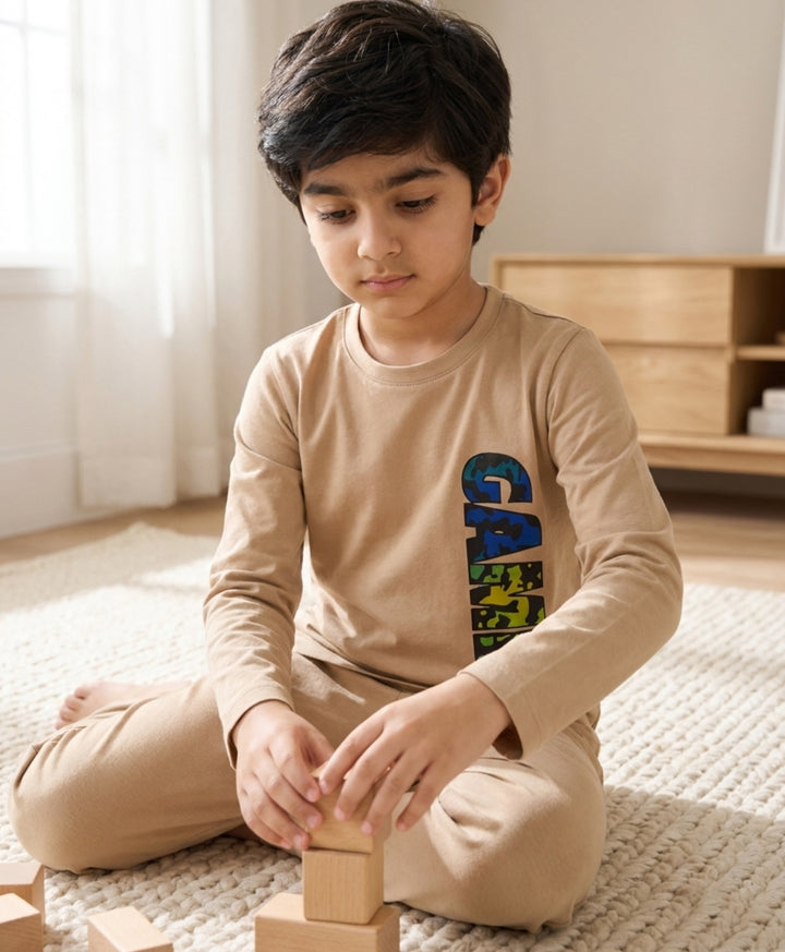 Gamer Fun Beige Long Sleeves Boys T-Shirt - Beige