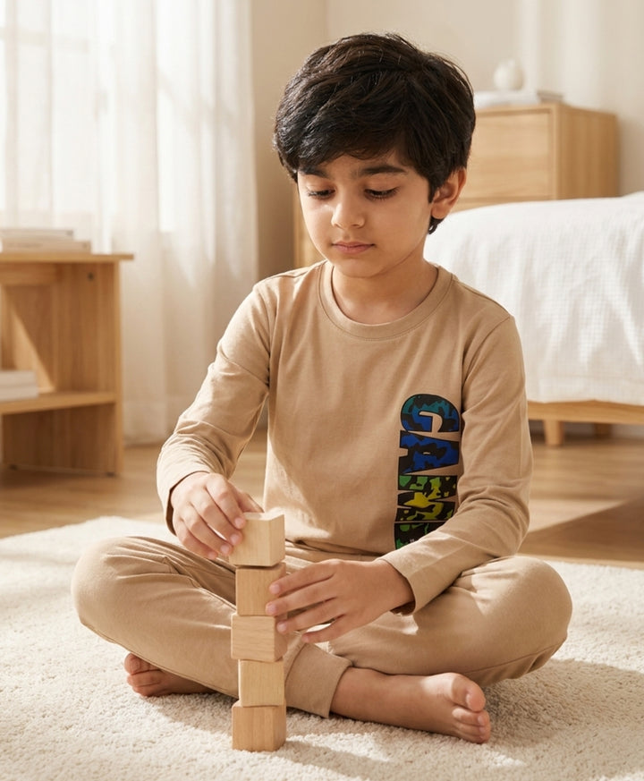 Gamer Fun Beige Long Sleeves Boys T-Shirt - Beige
