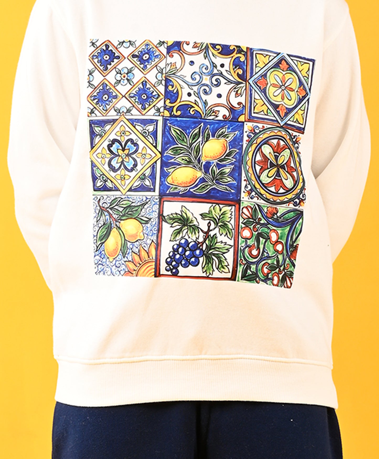 LEMON FUN VIBES FLEECE HOODIE AND WARM NAVY FLEECE JOGGER SET - WHITE/NAVY
