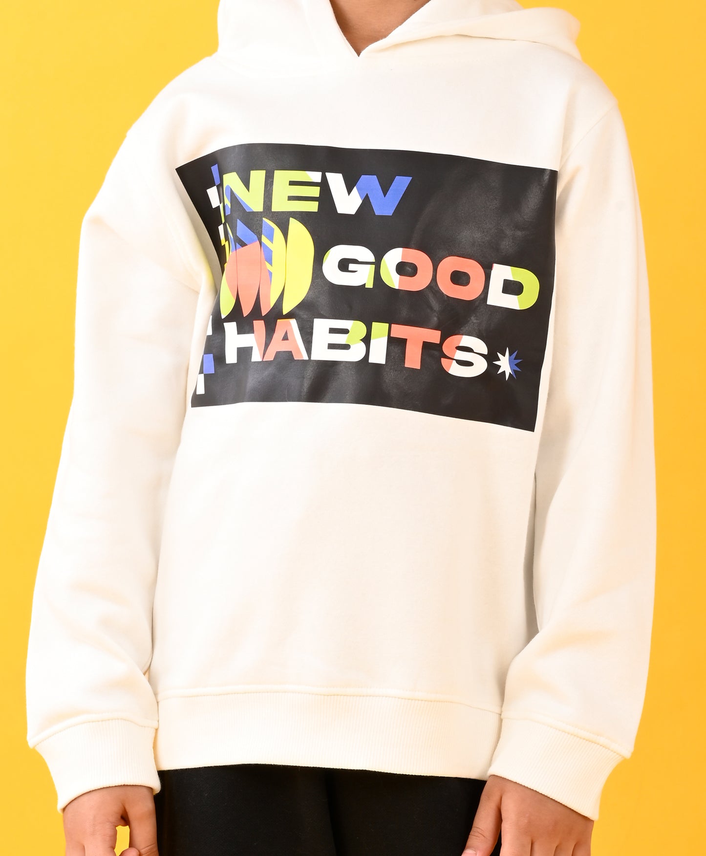 NEW GOOD HABITS HOODIE AND BLACK FLEECE JOGGER SET - WHITE/BLACK