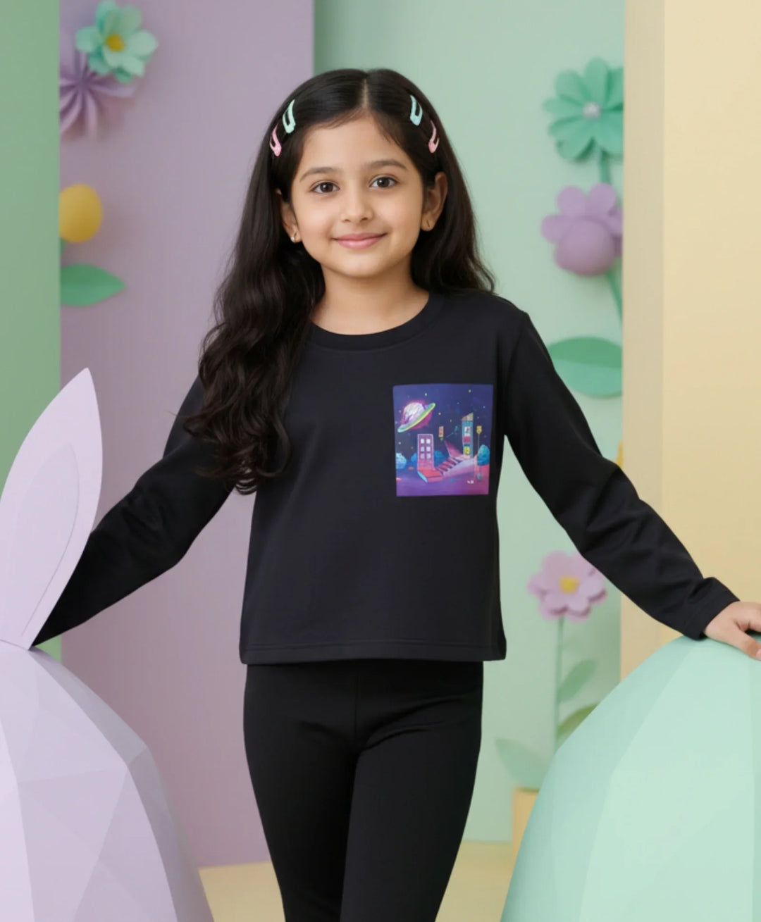 PLANET LONG SLEEVES BLACK T-SHIRT - BLACK - Anthrilo 