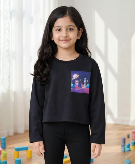 PLANET LONG SLEEVES BLACK T-SHIRT - BLACK