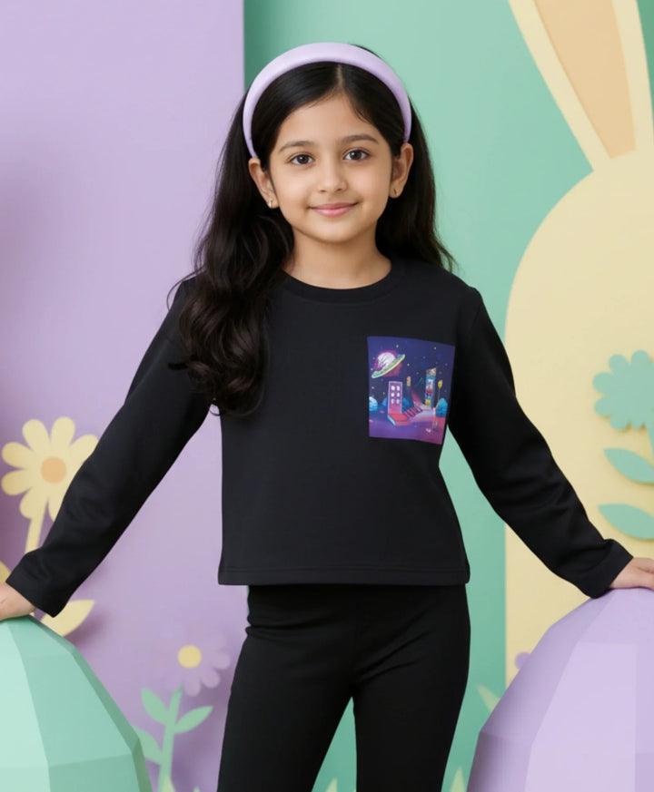 PLANET LONG SLEEVES BLACK T-SHIRT - BLACK - Anthrilo 
