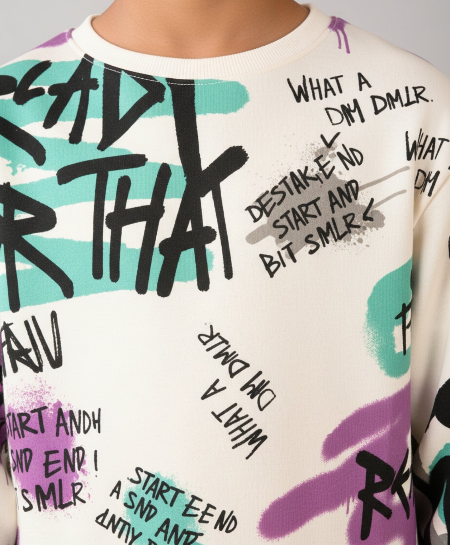 READY FOR THAT ROUND NECK FLEECE GIRLS SWEATSHIRT JOGGER SET - WHITE