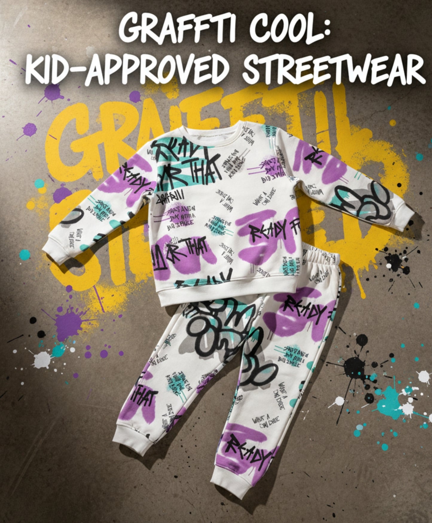 READY FOR THAT ROUND NECK FLEECE GIRLS SWEATSHIRT JOGGER SET - WHITE