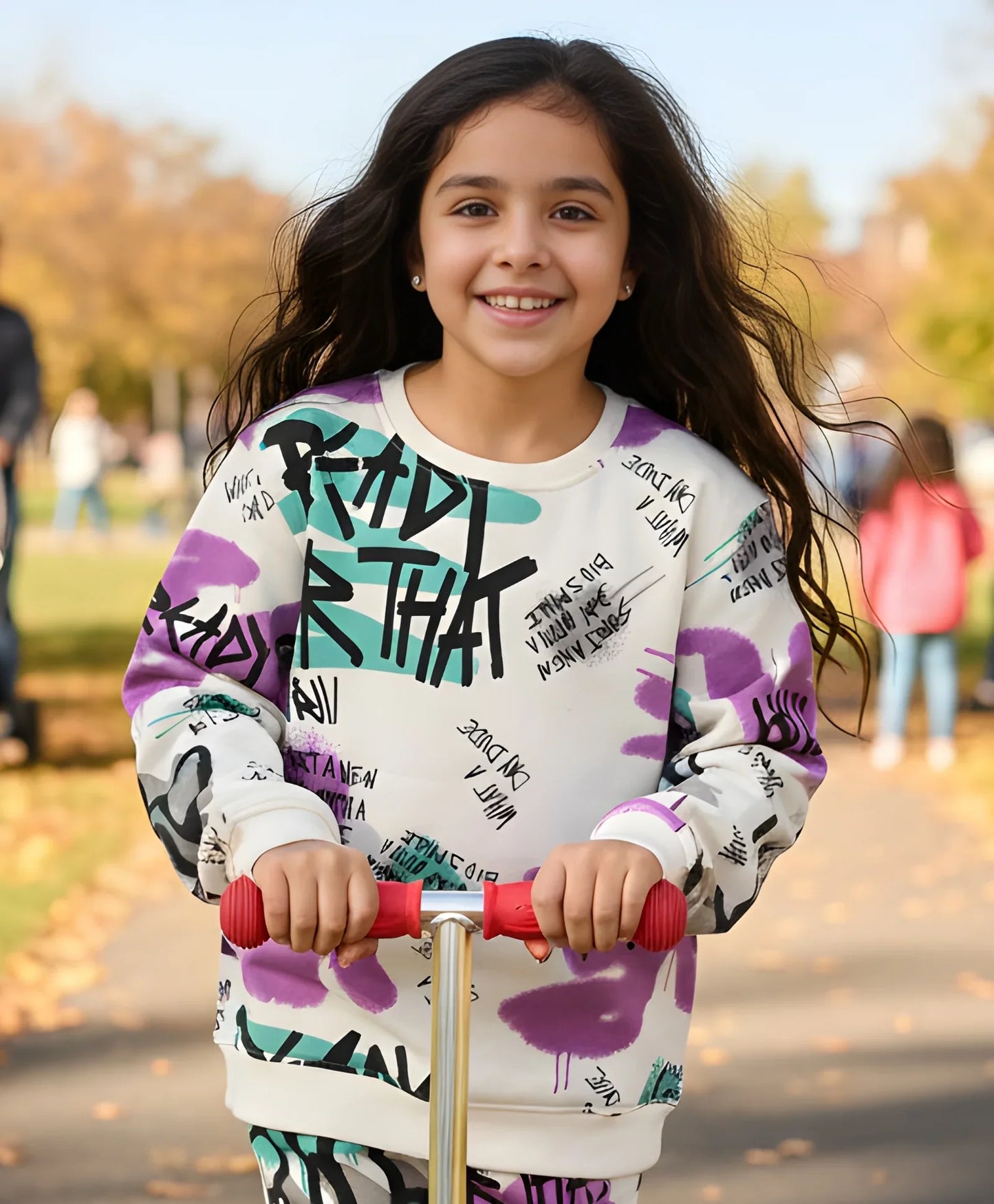 READY FOR THAT ROUND NECK FLEECE GIRLS SWEATSHIRT - WHITE