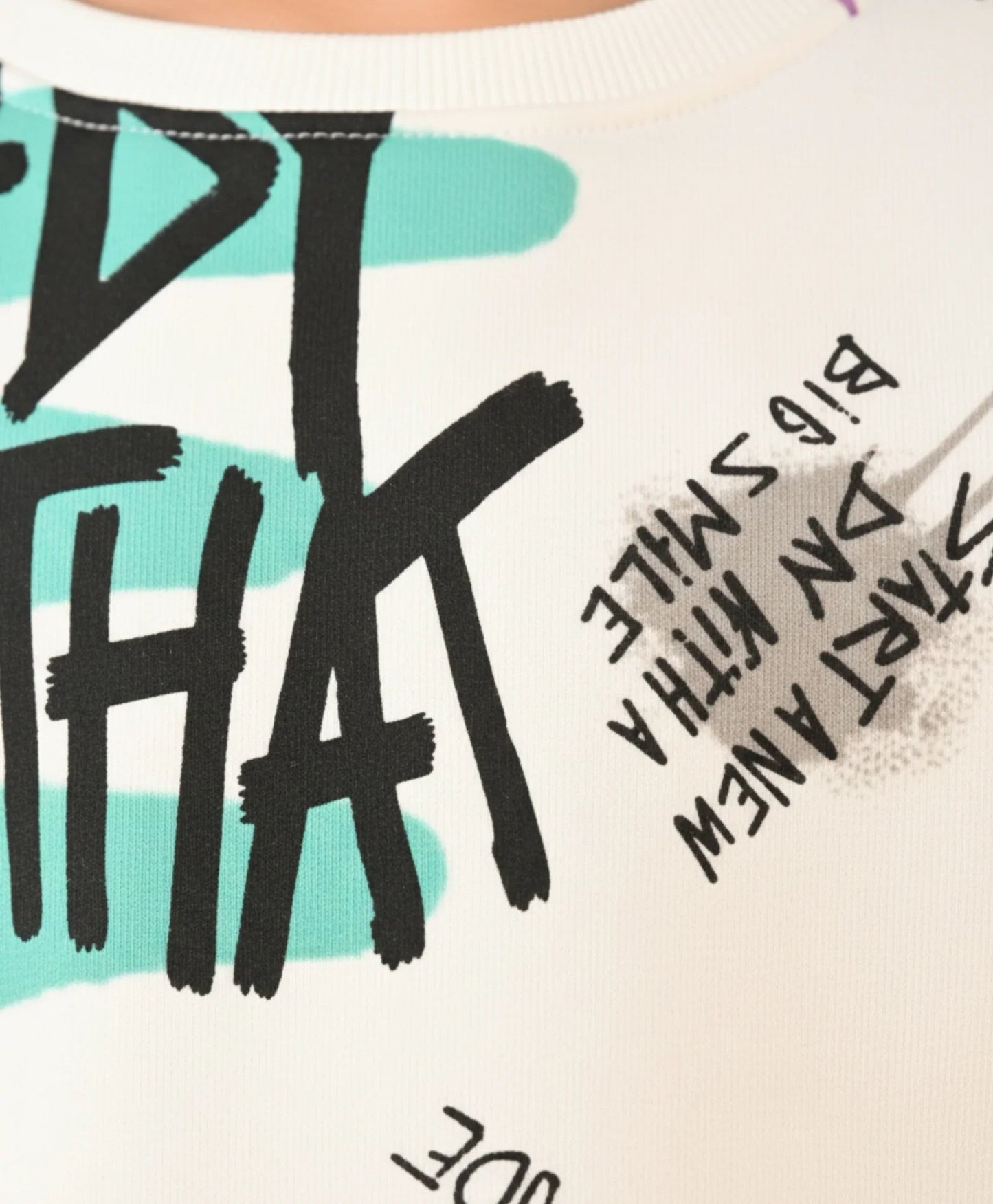 READY FOR THAT ROUND NECK FLEECE GIRLS SWEATSHIRT - WHITE