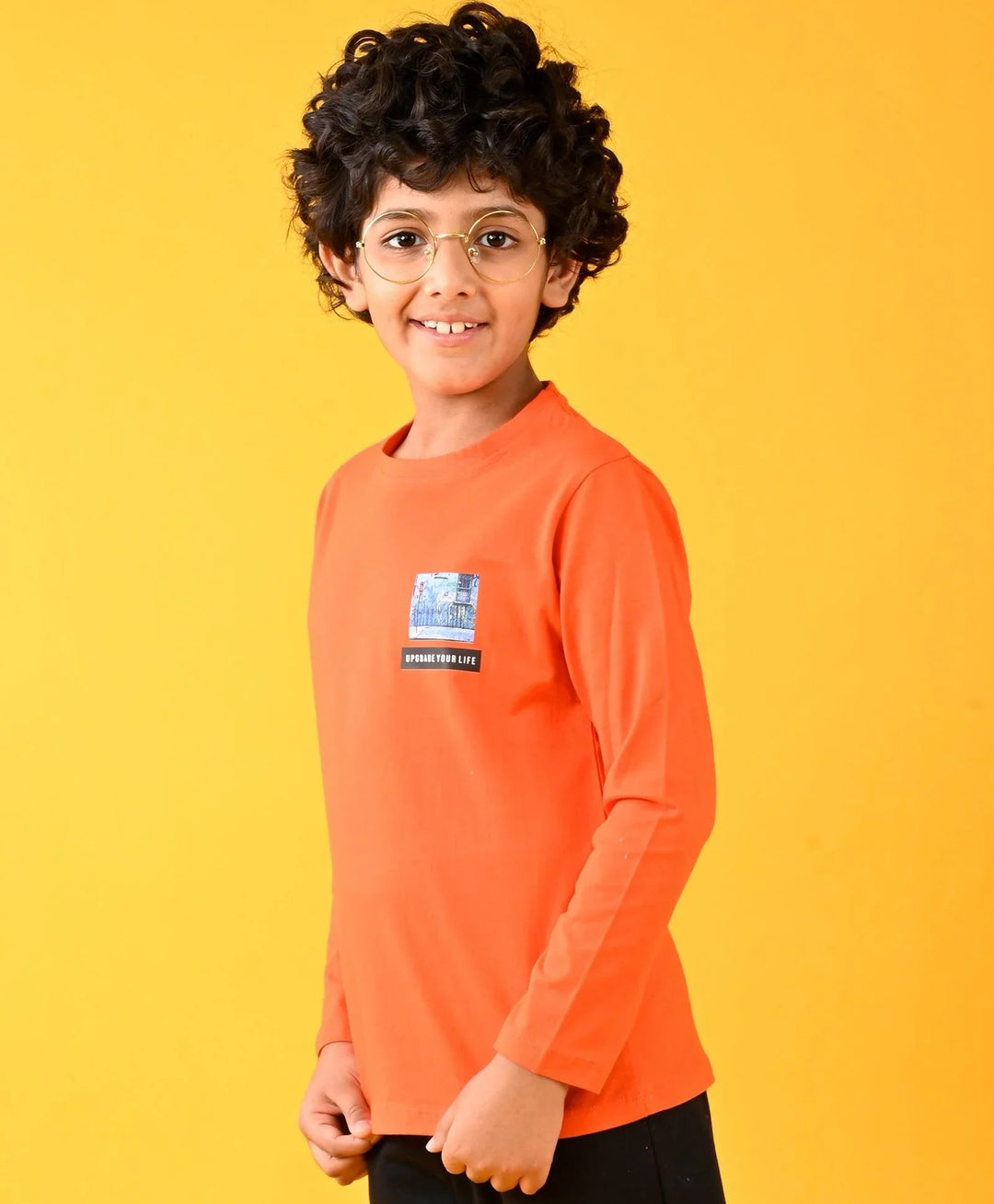 Upgrade Your Life Orange Long Sleeves Boys T-Shirt - Orange