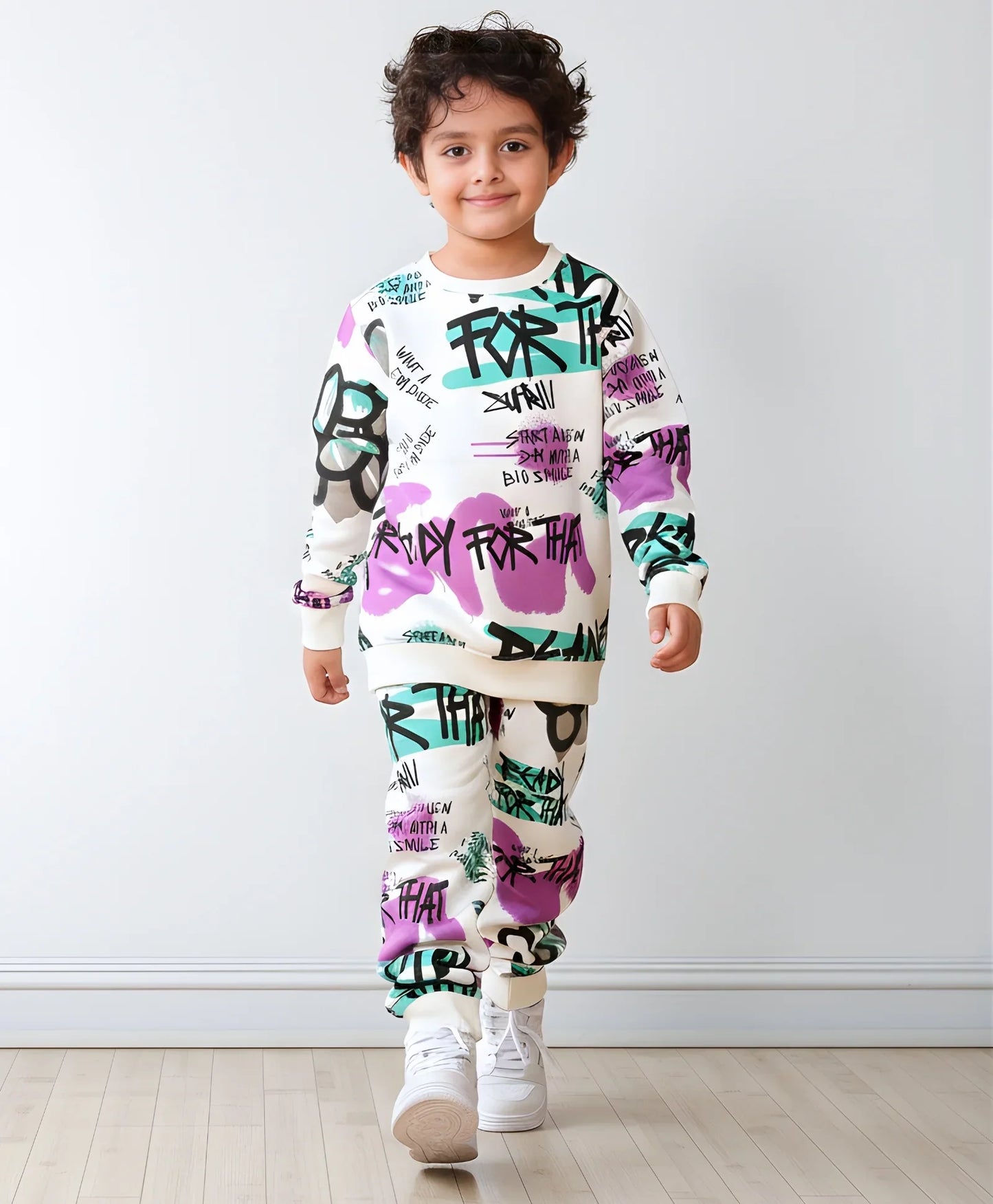 READY FOR THAT BOYS FLEECE SWEATSHIRT JOGGER SET - WHITE