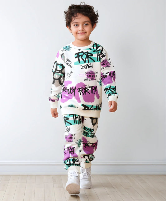 READY FOR THAT BOYS FLEECE SWEATSHIRT JOGGER SET - WHITE