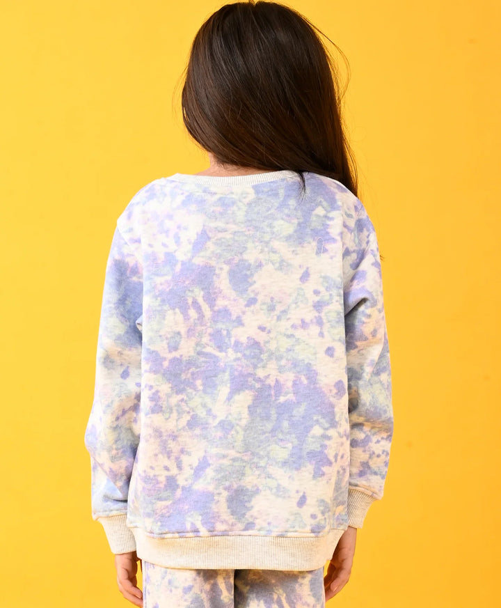 TIE DYE ECRU MELANGE FLEECE GIRLS SWEATSHIRT - ECRU