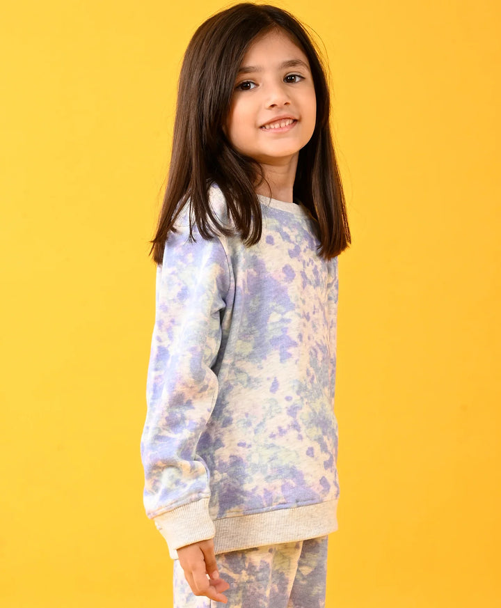 TIE DYE ECRU MELANGE FLEECE GIRLS SWEATSHIRT - ECRU