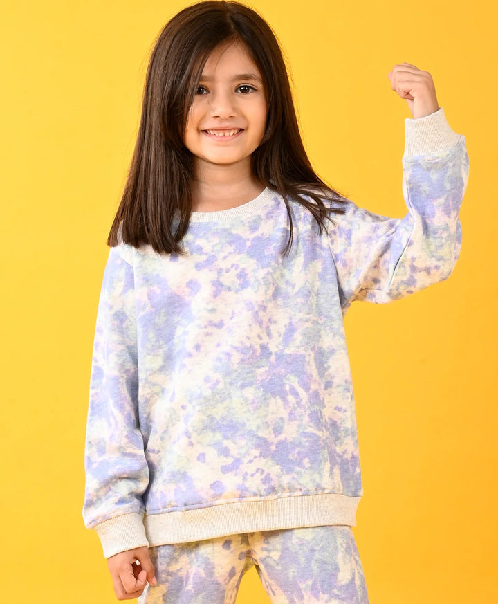 TIE DYE ECRU MELANGE FLEECE GIRLS SWEATSHIRT - ECRU