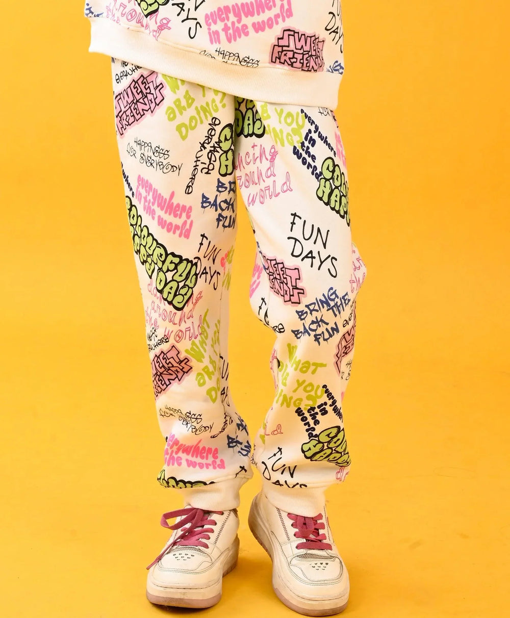 COLORFUL HAPPINESS FLEECE JOGGER - WHITE - Anthrilo 