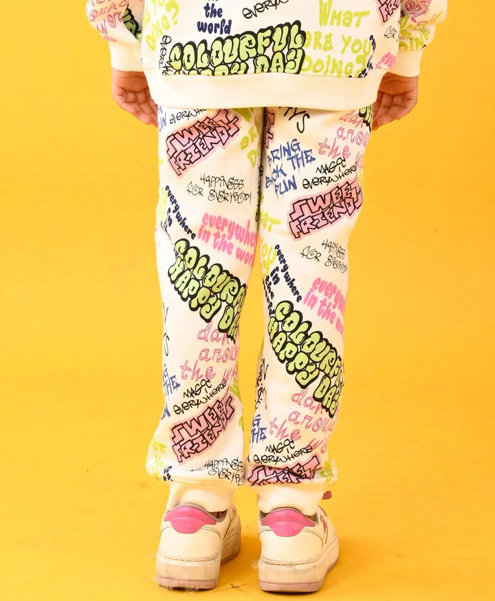 COLORFUL HAPPINESS FLEECE JOGGER - WHITE - Anthrilo 