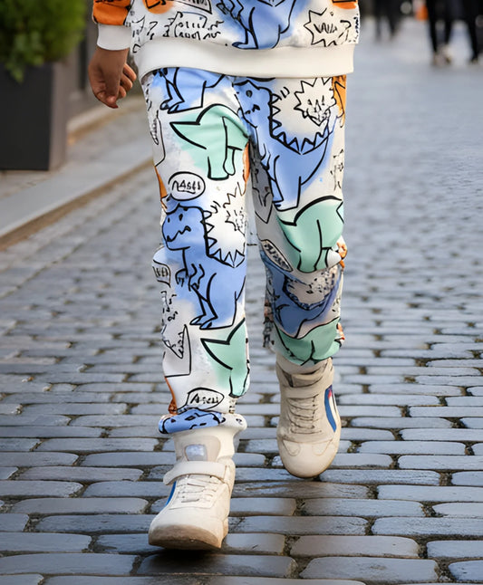 DINOSAUR WOW FLEECE BOYS JOGGER - WHITE