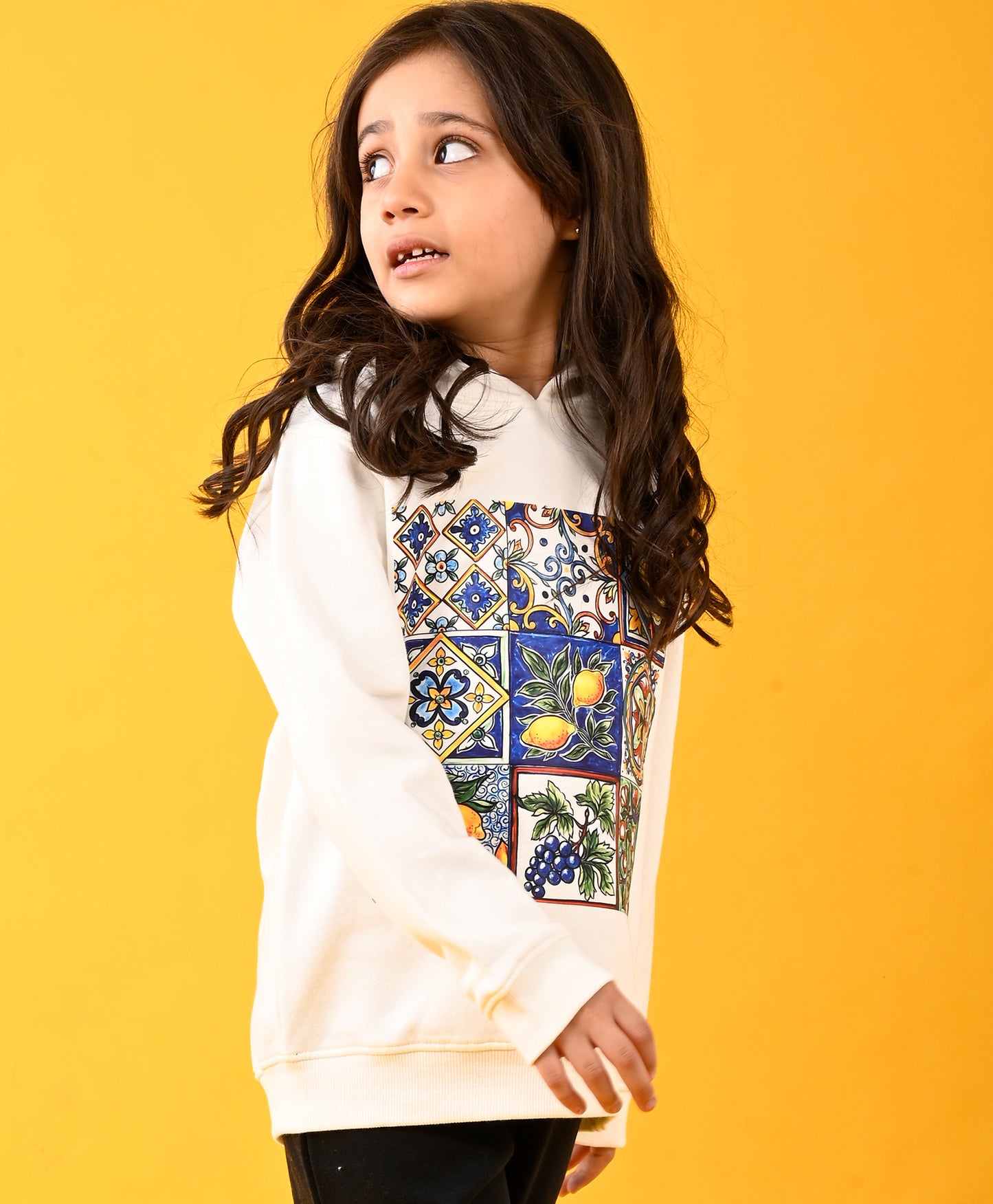 LEMON VIBES FLEECE GIRLS HOODIE - WHITE