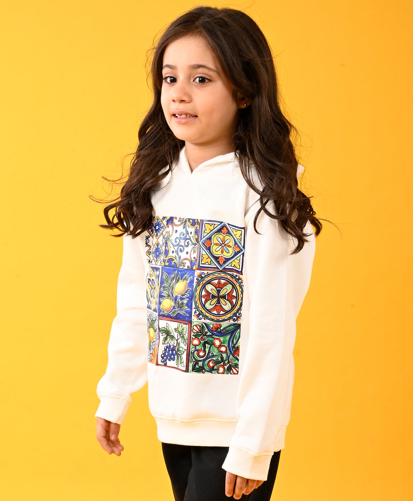 LEMON VIBES FLEECE GIRLS HOODIE - WHITE
