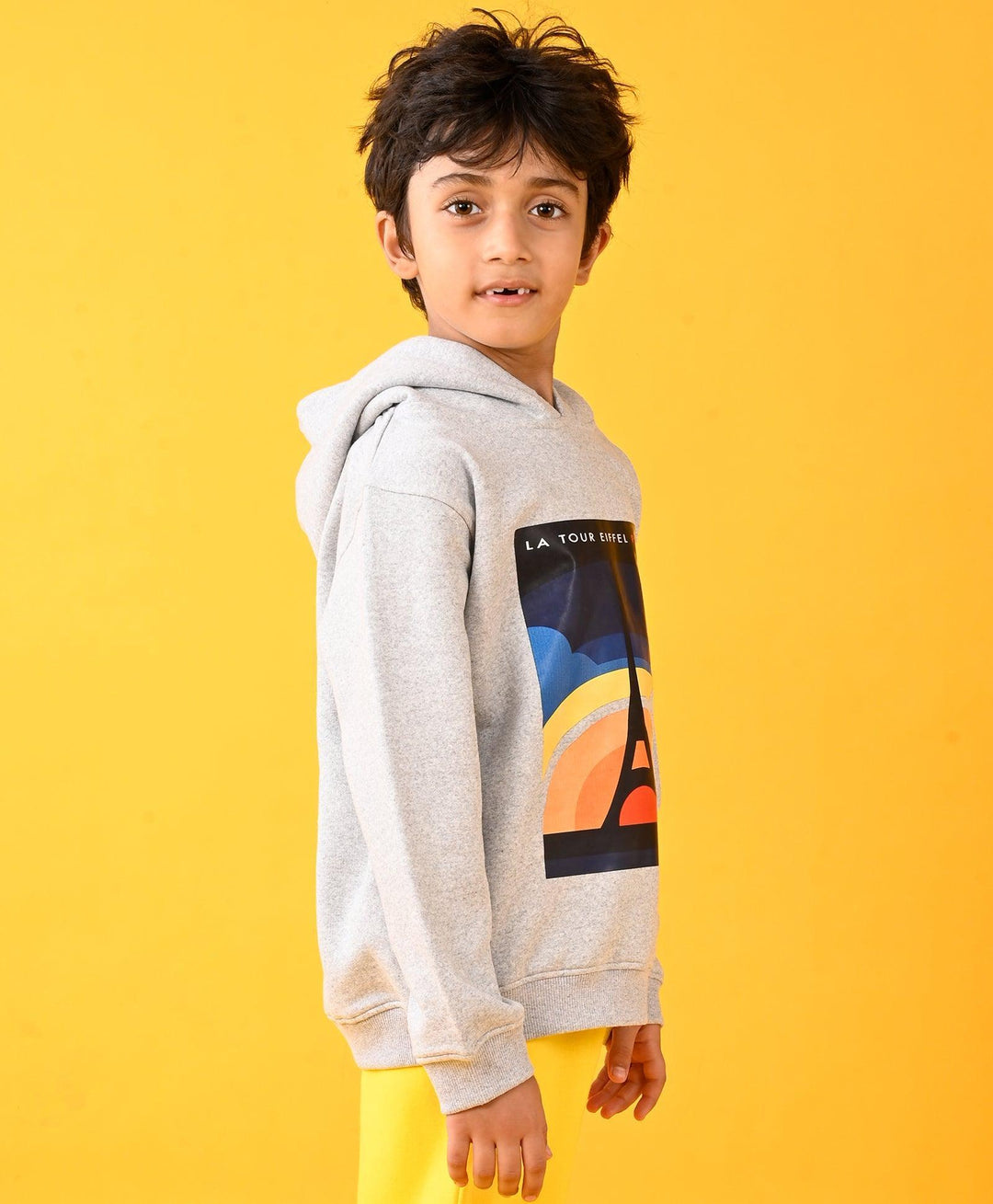 PARIS GREY MELANGE FLEECE BOYS HOODIE - GREY - Anthrilo 