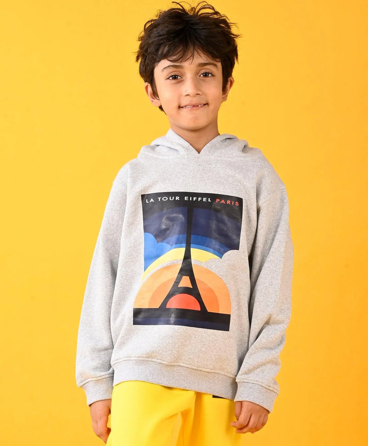 PARIS GREY MELANGE FLEECE BOYS HOODIE - GREY - Anthrilo 
