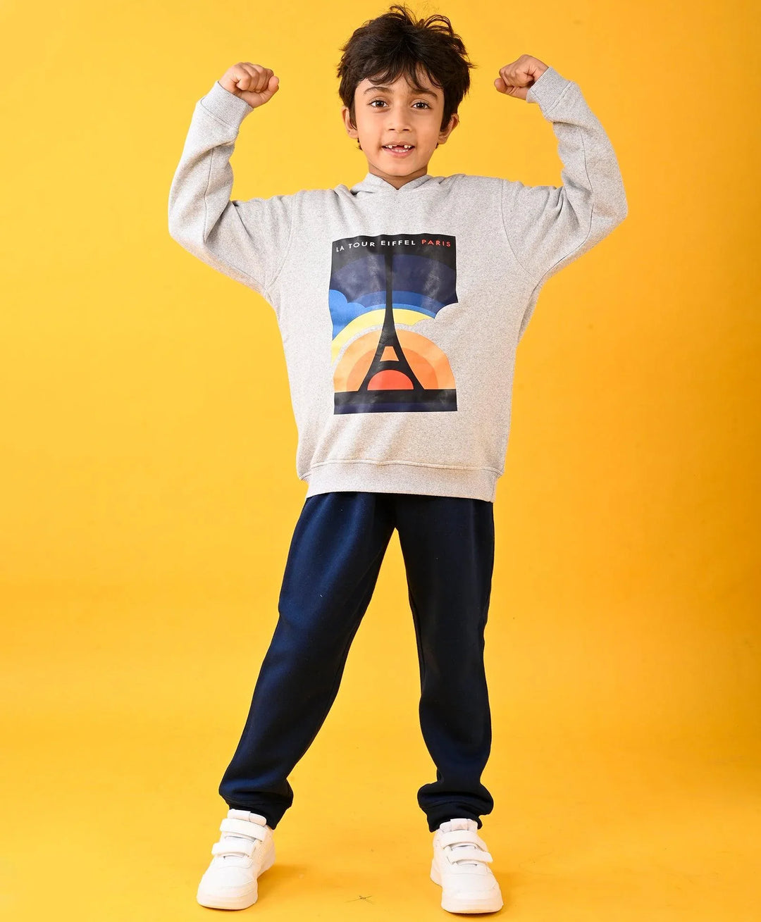 PARIS GREY MELANGE FLEECE HOODIE AND NAVY FLEECE JOGGER SET - GREY/NAVY - Anthrilo 