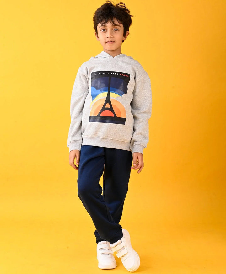 PARIS GREY MELANGE FLEECE HOODIE AND NAVY FLEECE JOGGER SET - GREY/NAVY - Anthrilo 
