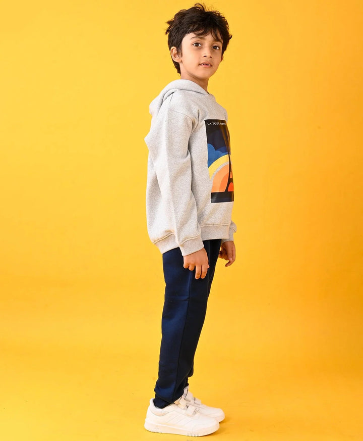 PARIS GREY MELANGE FLEECE HOODIE AND NAVY FLEECE JOGGER SET - GREY/NAVY - Anthrilo 