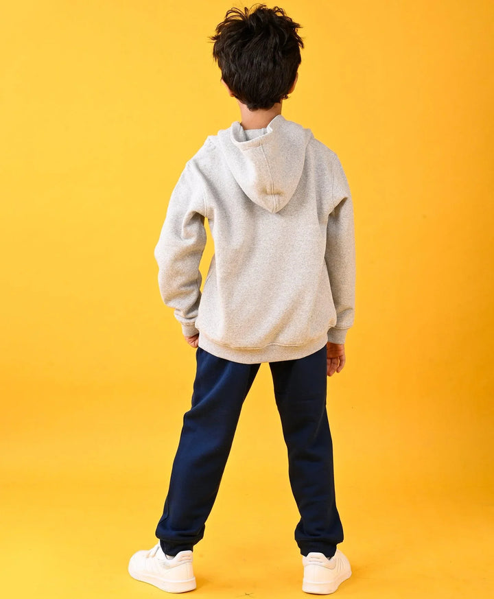 PARIS GREY MELANGE FLEECE HOODIE AND NAVY FLEECE JOGGER SET - GREY/NAVY - Anthrilo 