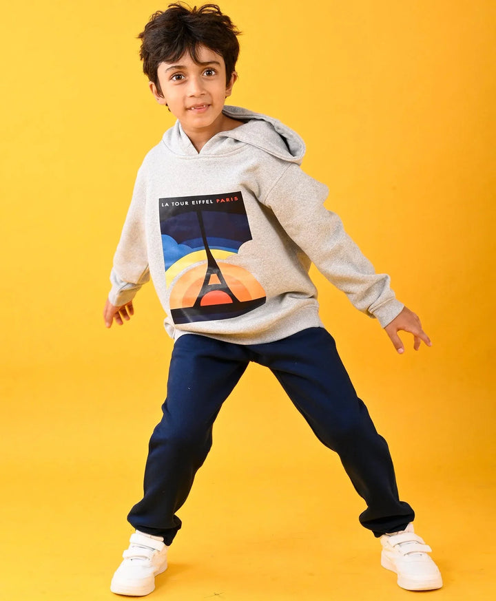 PARIS GREY MELANGE FLEECE HOODIE AND NAVY FLEECE JOGGER SET - GREY/NAVY - Anthrilo 