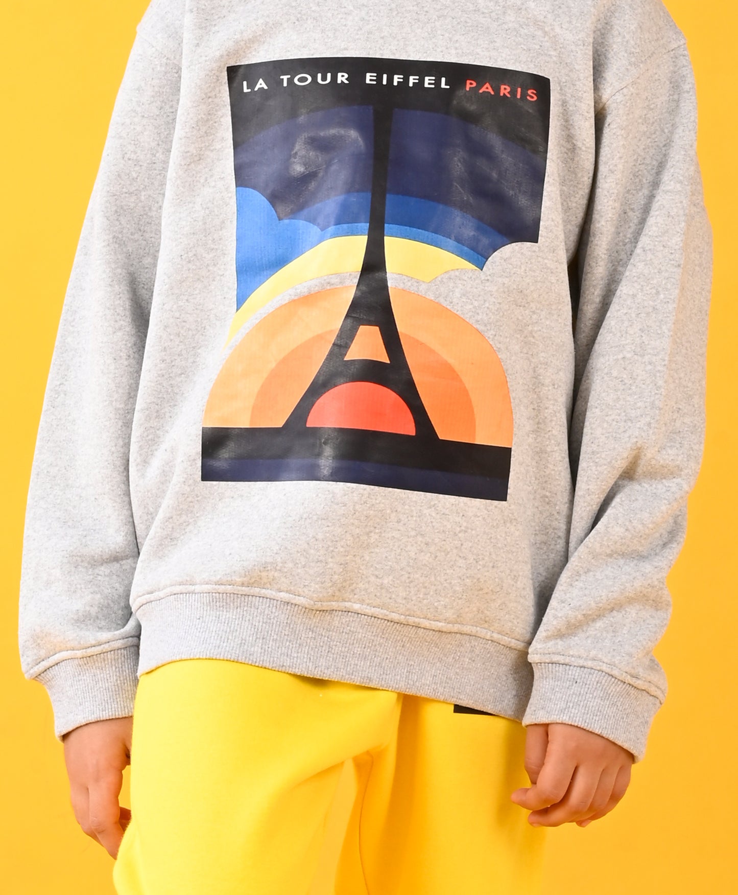 PARIS GREY MELANGE FLEECE HOODIE AND YELLOW FLEECE JOGGER SET - GREY/YELLOW