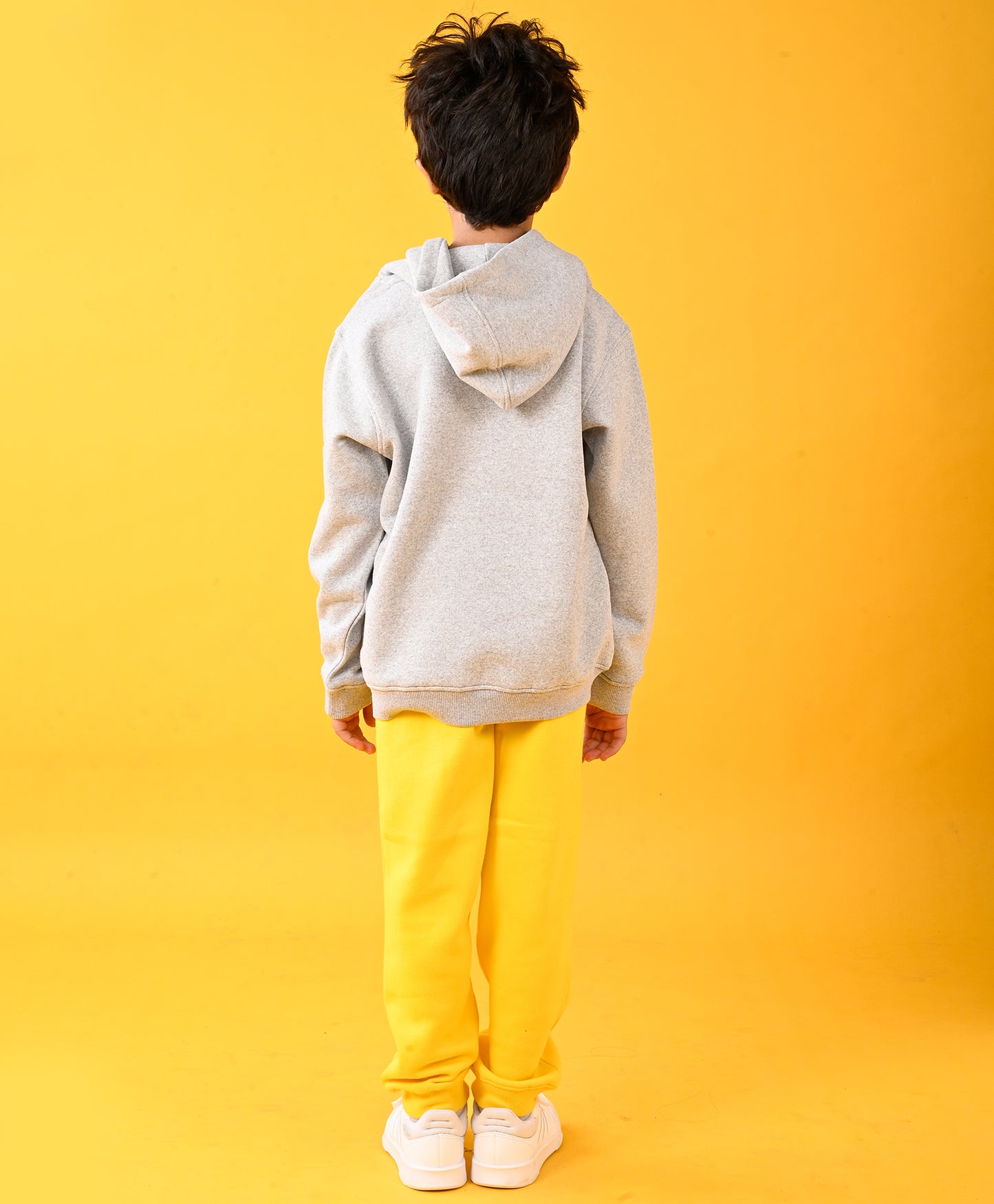 PARIS GREY MELANGE FLEECE HOODIE AND YELLOW FLEECE JOGGER SET - GREY/YELLOW