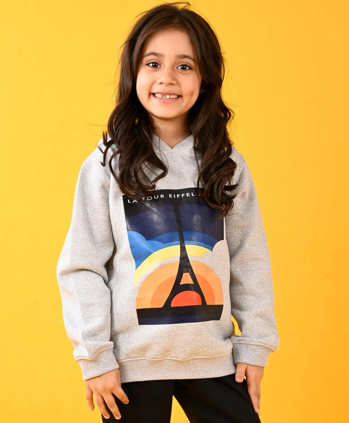 PARIS GREY MELANGE GIRLS HOODIE - GREY - Anthrilo 