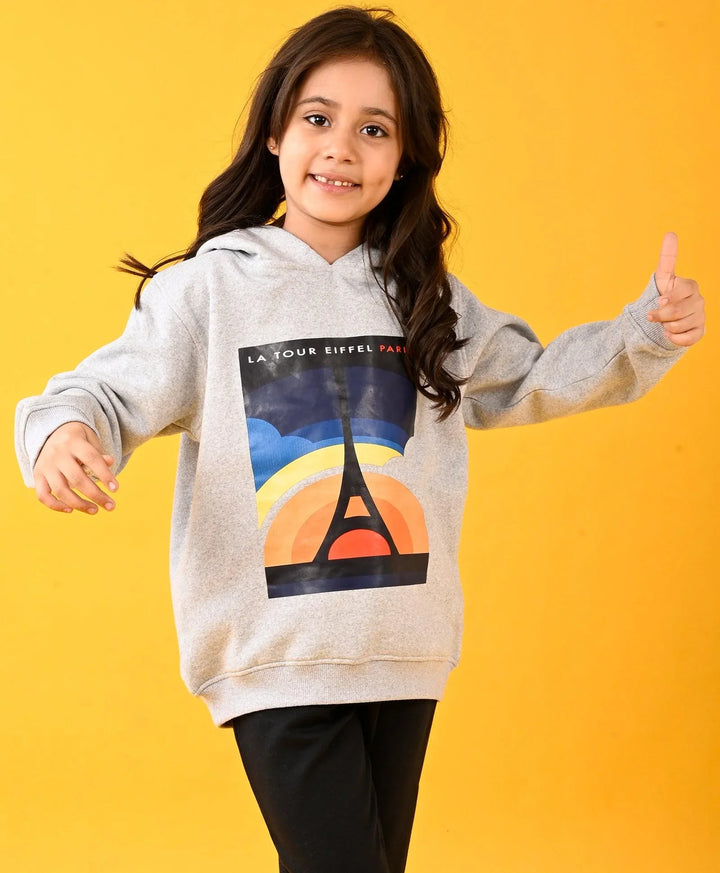 PARIS GREY MELANGE GIRLS HOODIE - GREY - Anthrilo 