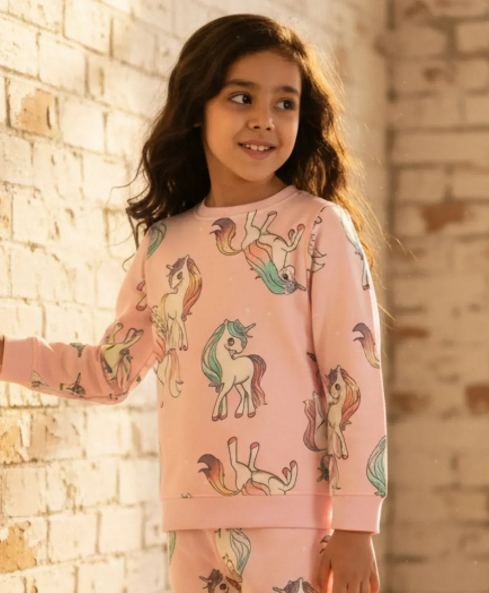 UNICORN STAR FUN PRETTY PINK FLEECE SWEATSHIRT - Anthrilo 