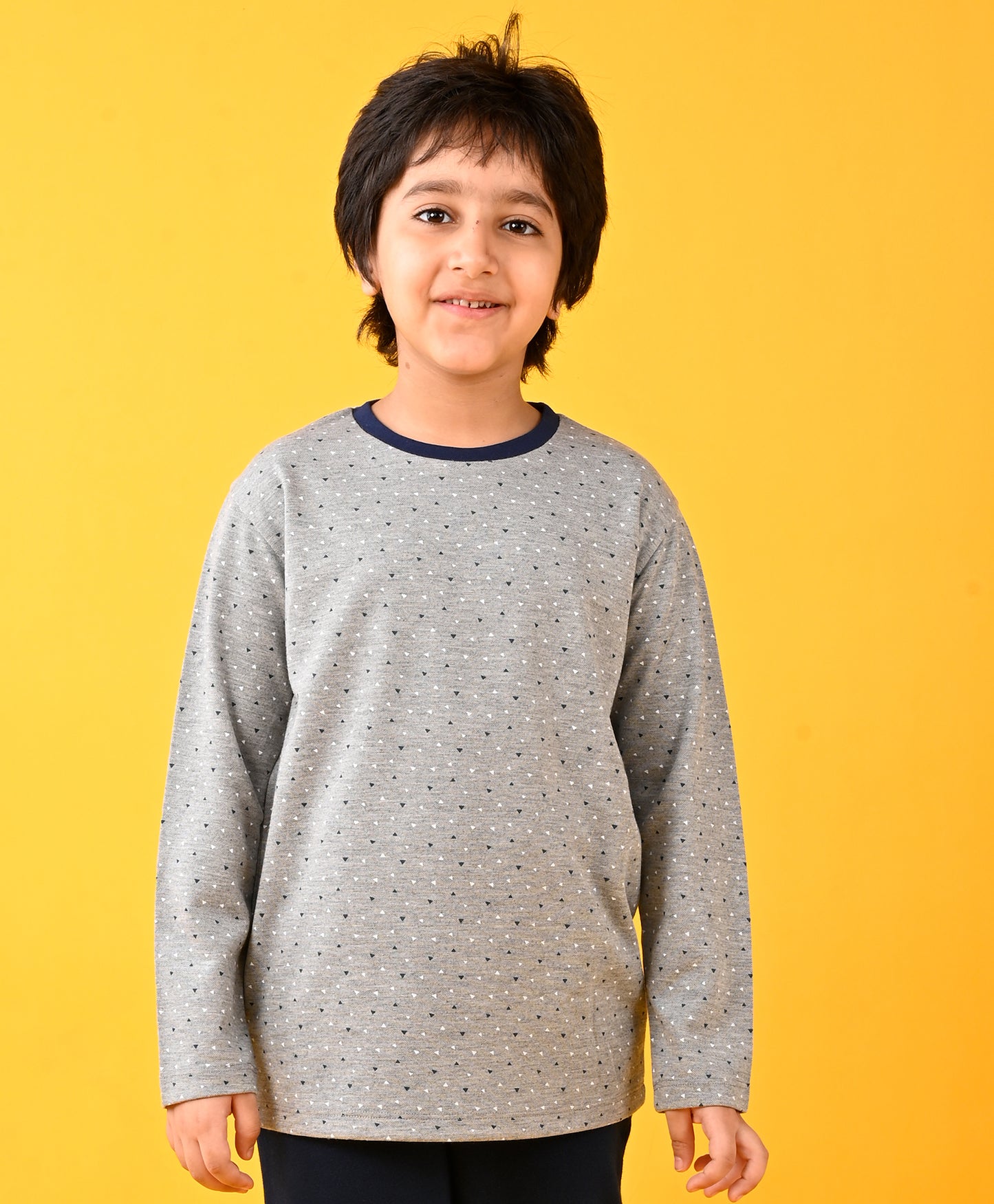 DOTTED GREY LONG SLEEVES T-SHIRT - GREY