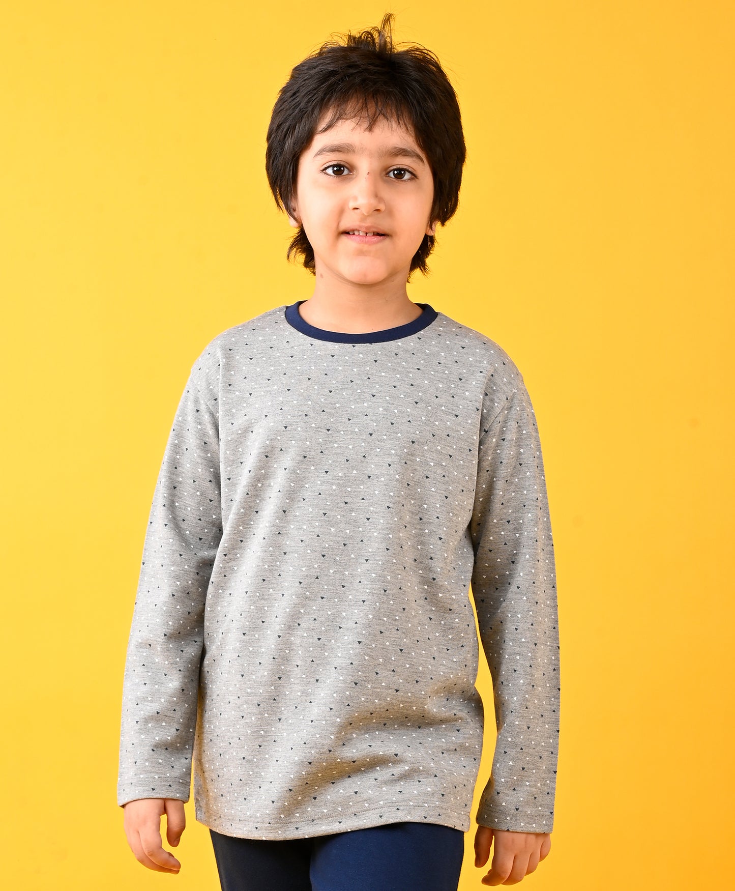 DOTTED GREY LONG SLEEVES T-SHIRT - GREY