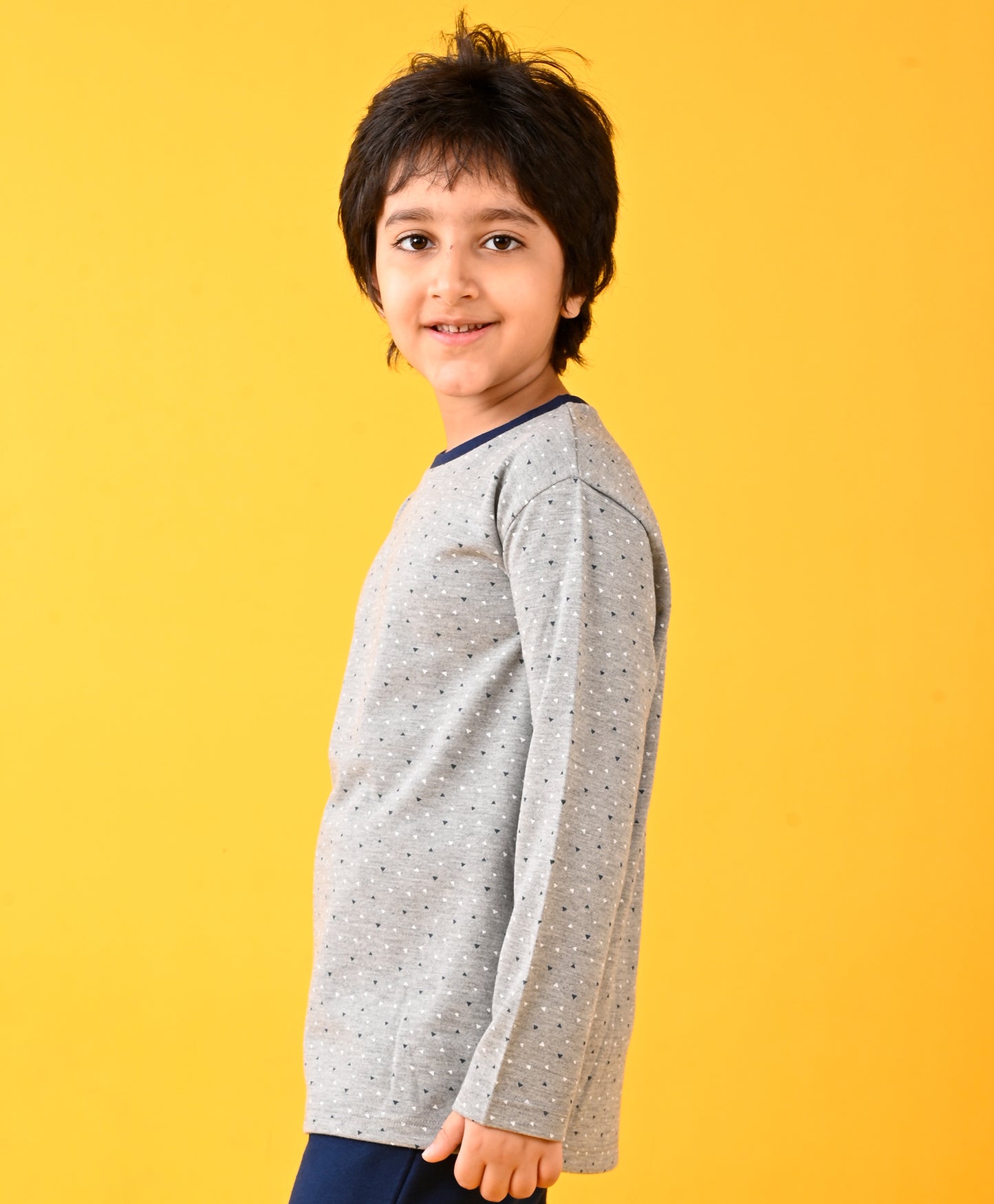 DOTTED GREY LONG SLEEVES T-SHIRT - GREY