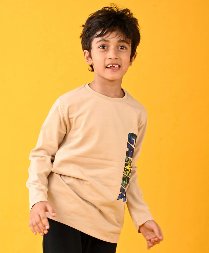 GAMER BEIGE LONG SLEEVES BOYS T-SHIRT - BEIGE - Anthrilo 