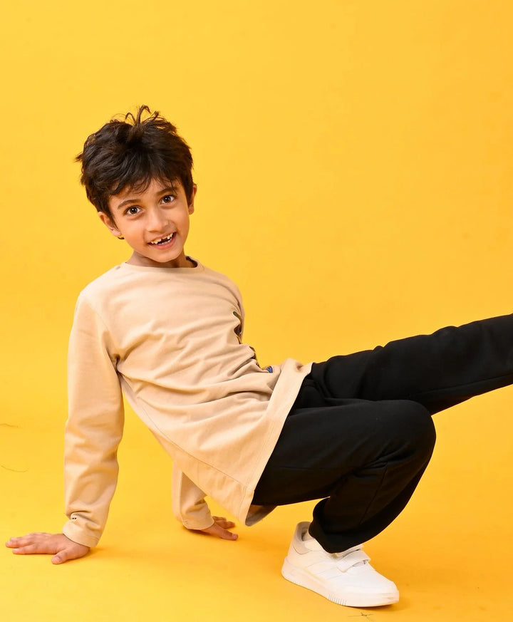 GAMER BEIGE LONG SLEEVES BOYS T-SHIRT - BEIGE - Anthrilo 