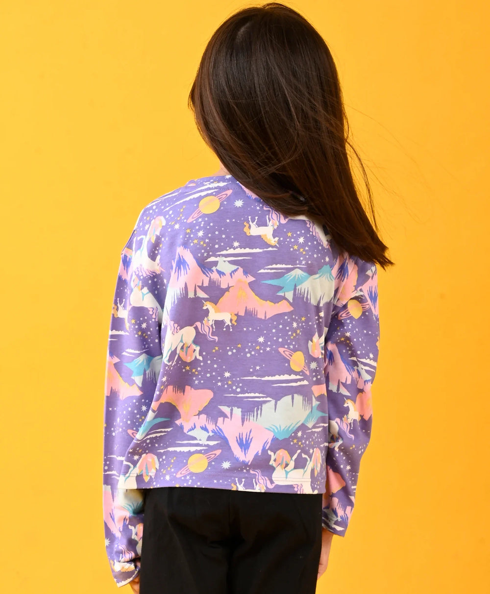 UNICORN PLANET FUN LONG SLEEVES T-SHIRT - PURPLE - Anthrilo 