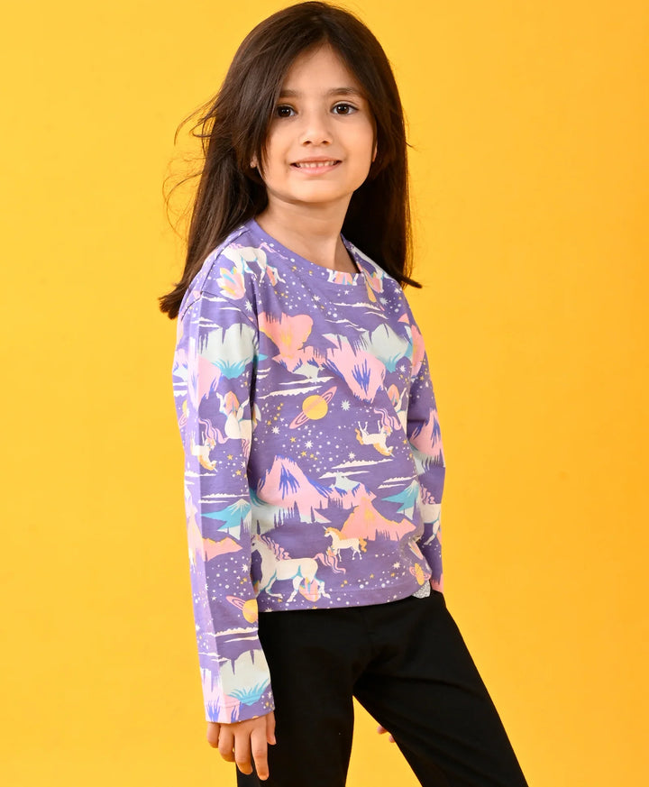 UNICORN PLANET FUN LONG SLEEVES T-SHIRT - PURPLE - Anthrilo 